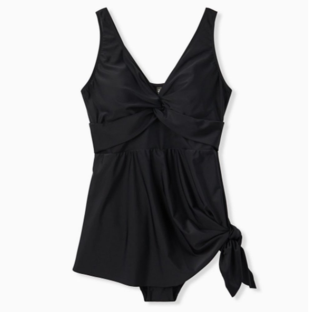 Black Twist Asymmetrical Swim Dress